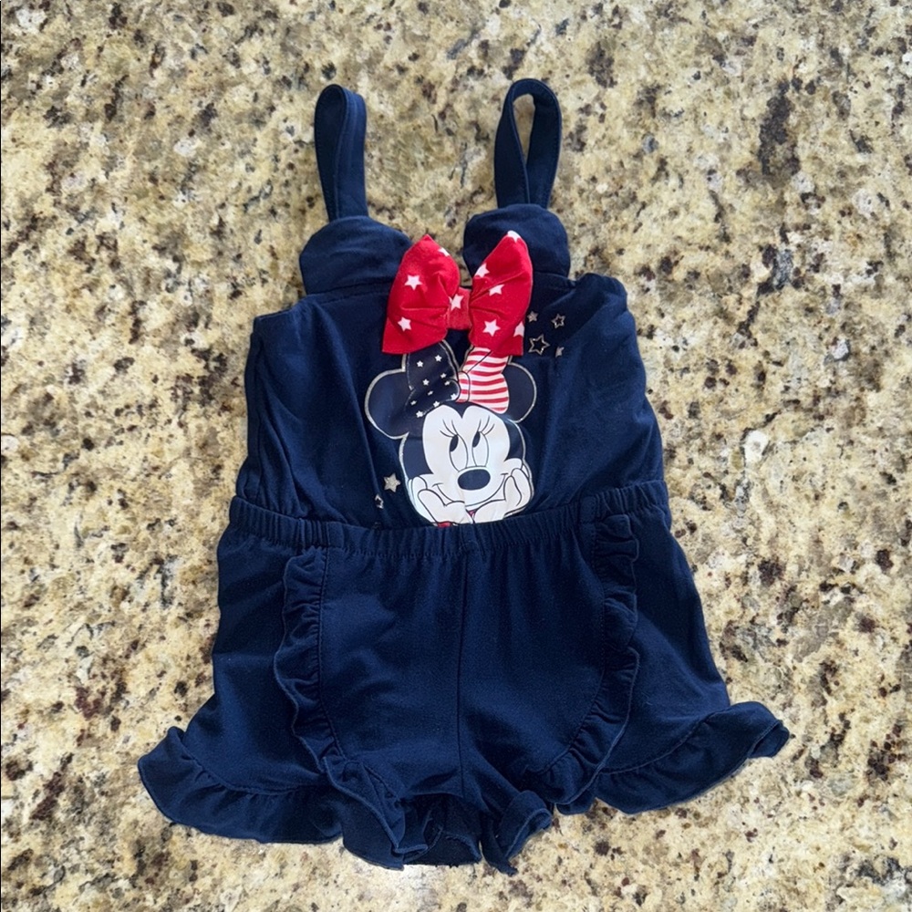 Disney Navy Blue Minnie Mouse romper with Red Bow